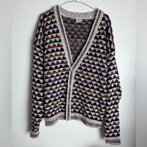 Ash Creek Trading Vintage Y2K Thick Colorful Geometric Knit Cardigan